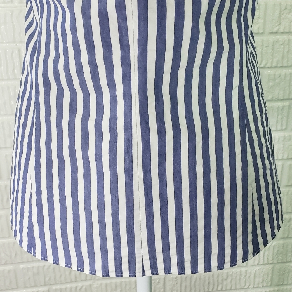 Lafayette 148 New York Blouse  Sleeveless Button Front Blue White Stripe - Picture 10 of 13